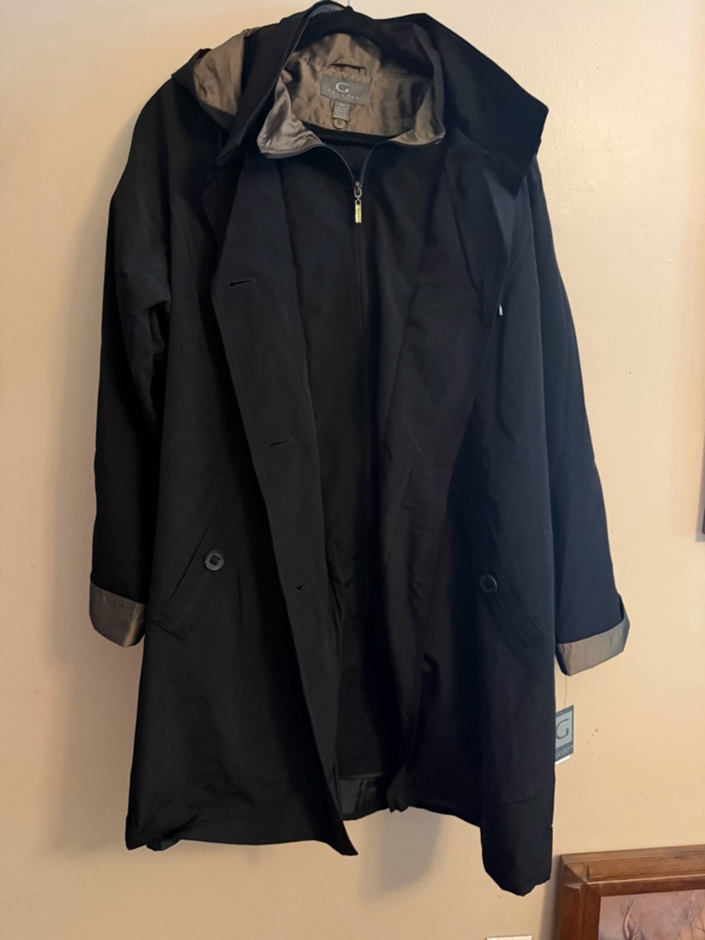 Gallery Black Trench Coat with Hood
